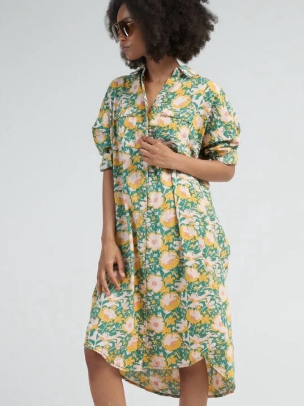 Mirth Kyoto Floral Button-Front Shirt Dress